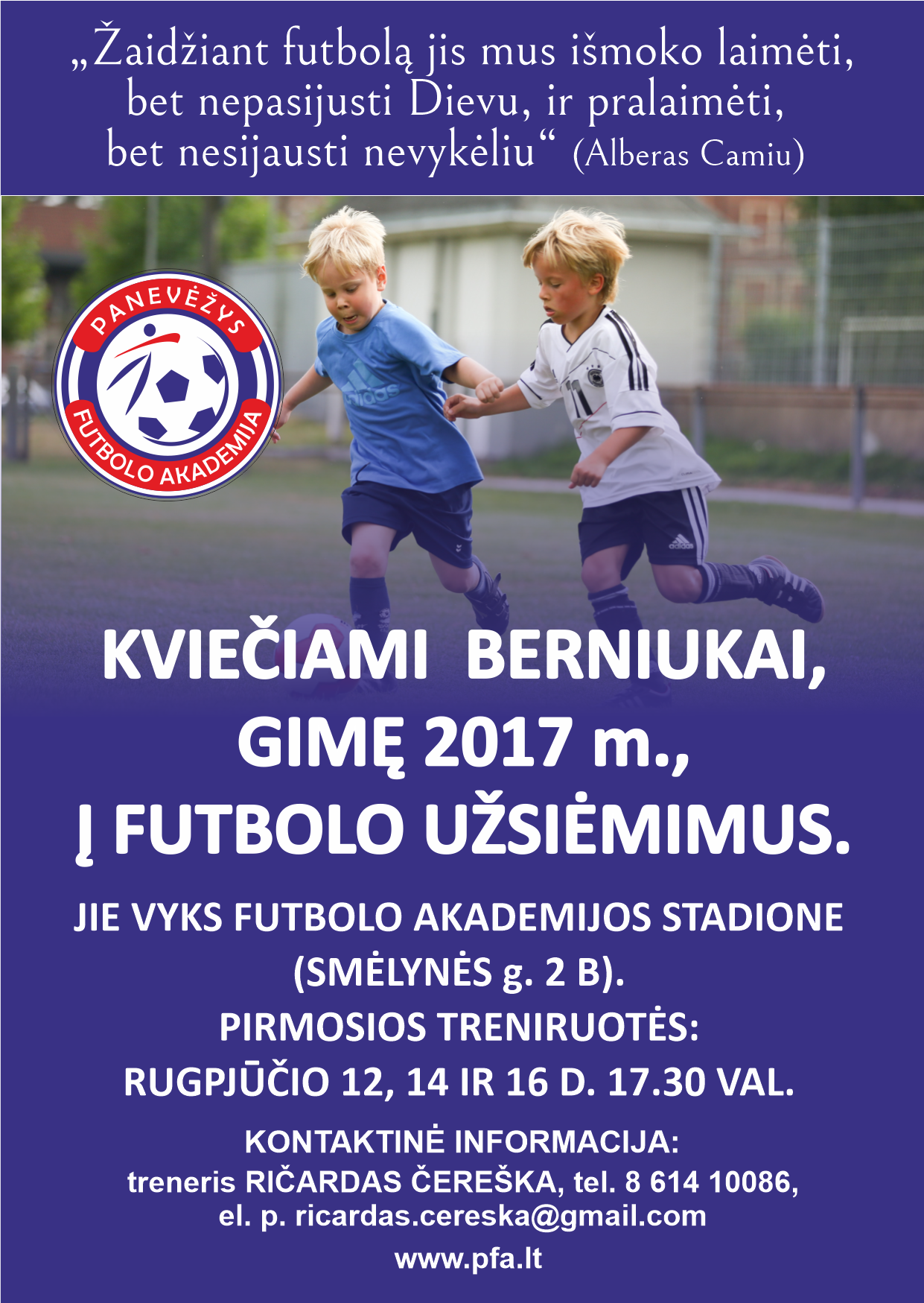 Futbolo akademija „Panevėžys” kviečia prisijungtiį futbolo šeimą !!!